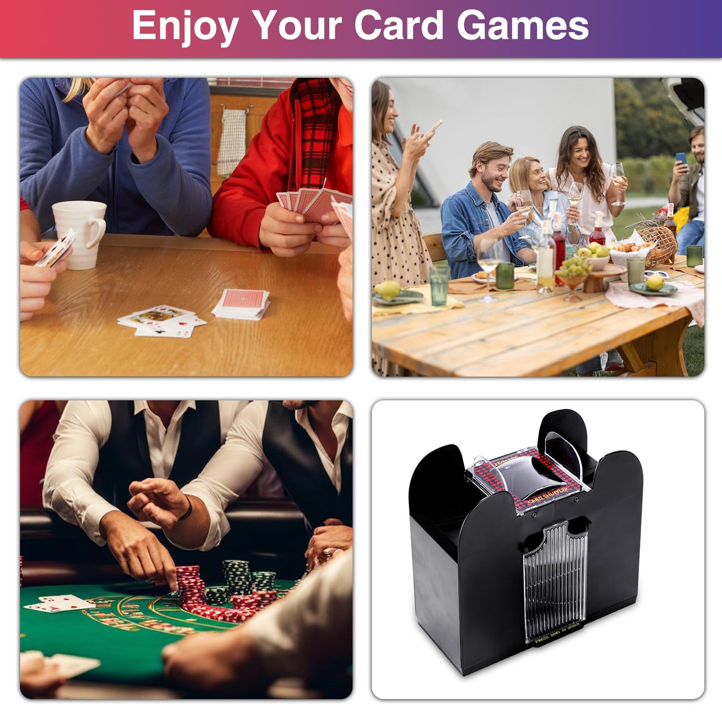ITOMTE Automatic Card Shuffler – 6-Deck Electric Shuffler for Poker, UNO & More | USB or Battery Powered