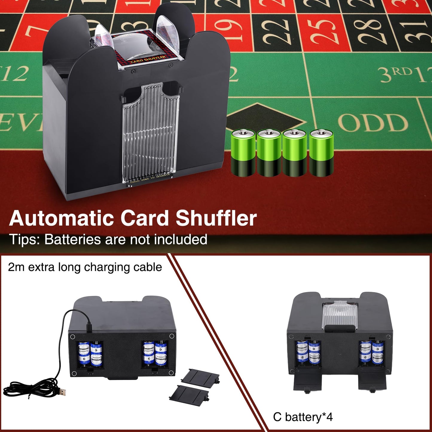 ITOMTE Automatic Card Shuffler – 6-Deck Electric Shuffler for Poker, UNO & More | USB or Battery Powered