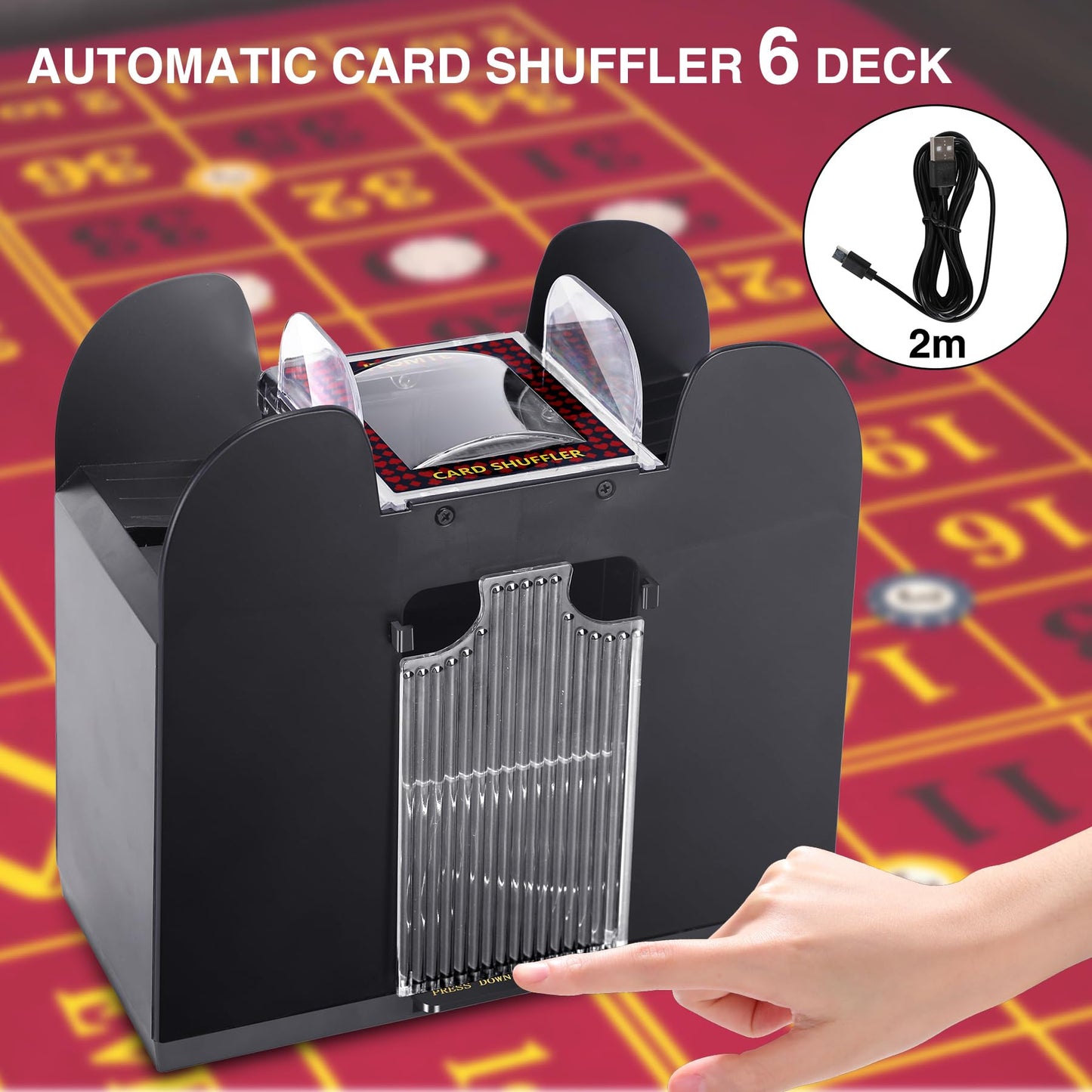 ITOMTE Automatic Card Shuffler – 6-Deck Electric Shuffler for Poker, UNO & More | USB or Battery Powered