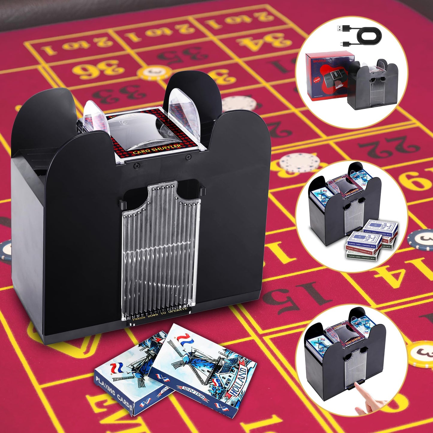ITOMTE Automatic Card Shuffler – 6-Deck Electric Shuffler for Poker, UNO & More | USB or Battery Powered