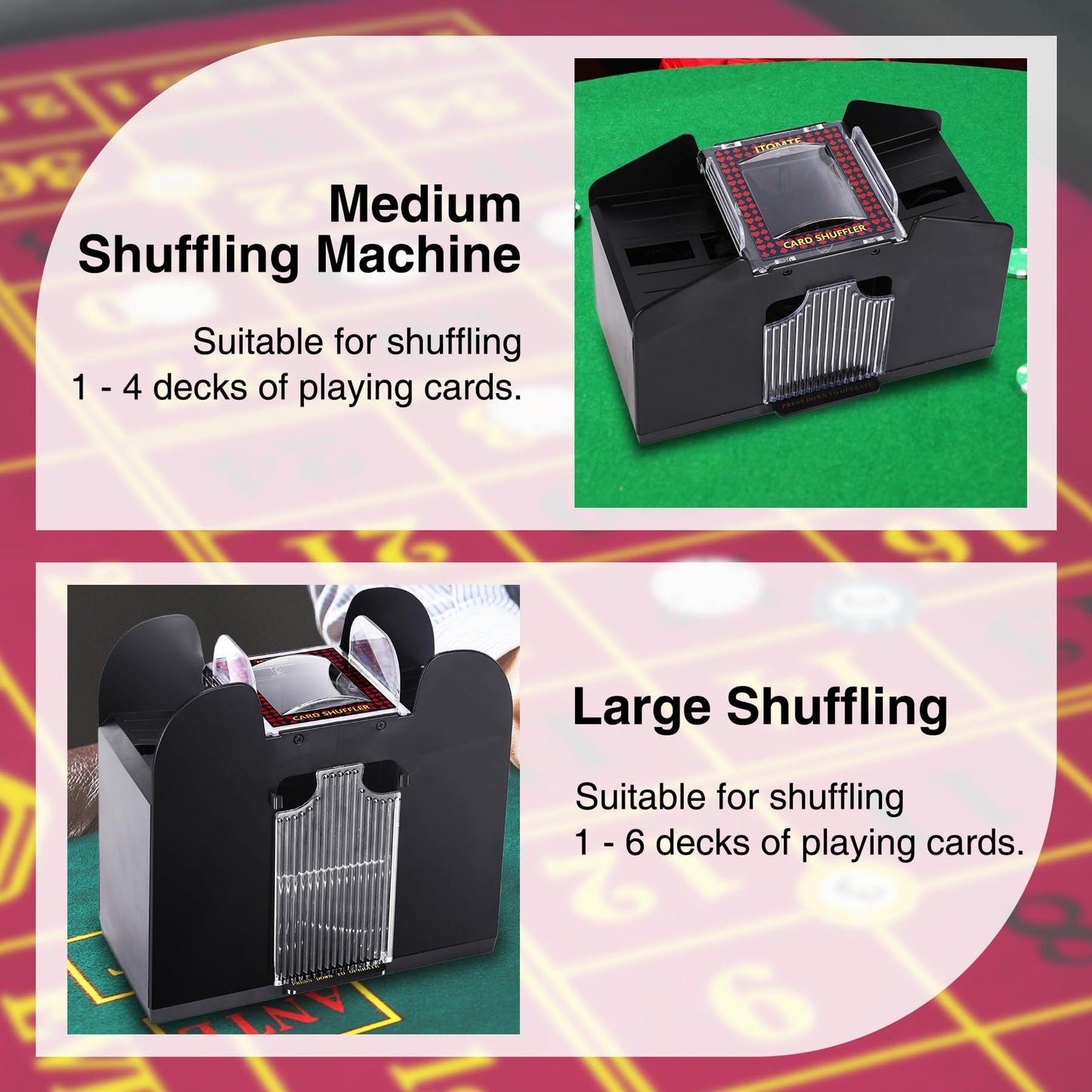 ITOMTE Automatic Card Shuffler – 6-Deck Electric Shuffler for Poker, UNO & More | USB or Battery Powered