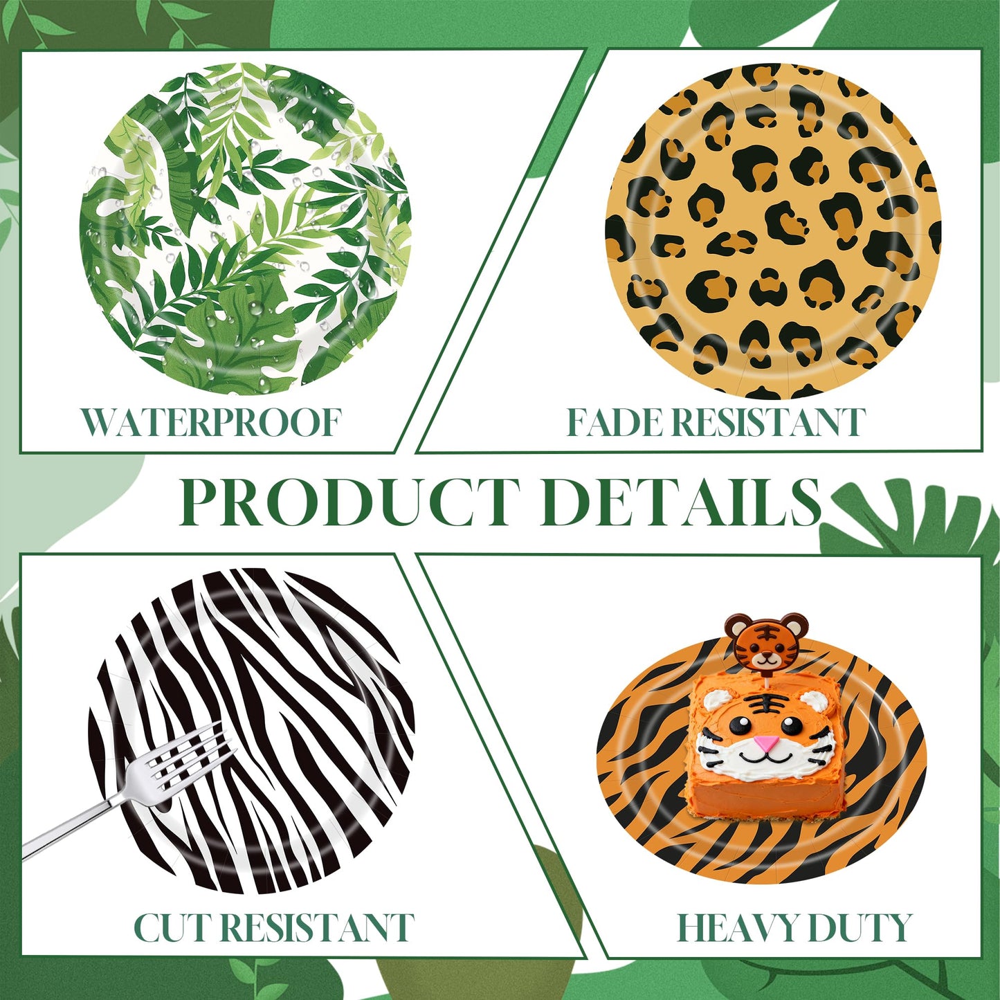 ITTEBISS Jungle Safari 7-Inch Plates, 48-Pack – Zoo Animal Party Supplies, Disposable Tableware