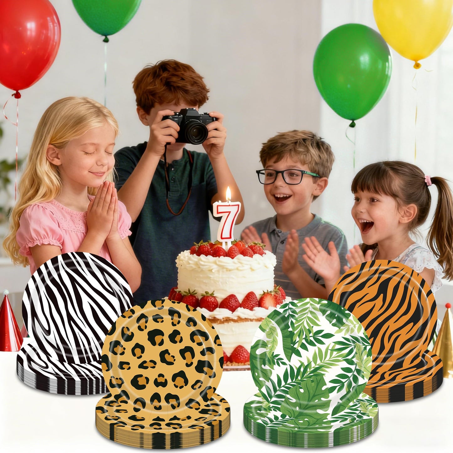ITTEBISS Jungle Safari 7-Inch Plates, 48-Pack – Zoo Animal Party Supplies, Disposable Tableware