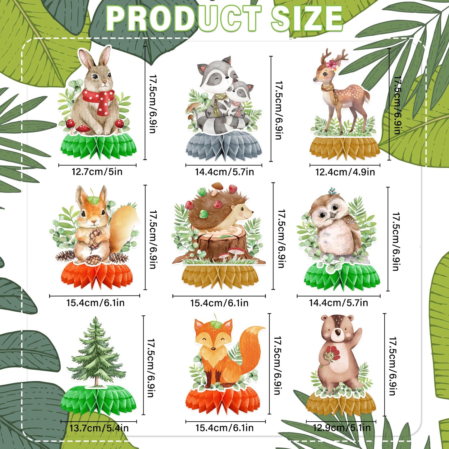 ITTEBISS 9Pcs Woodland Animals Honeycomb Centerpieces – Forest Themed Baby Shower & Party Decor