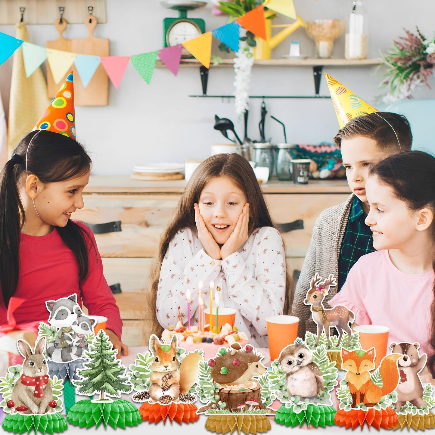ITTEBISS 9Pcs Woodland Animals Honeycomb Centerpieces – Forest Themed Baby Shower & Party Decor