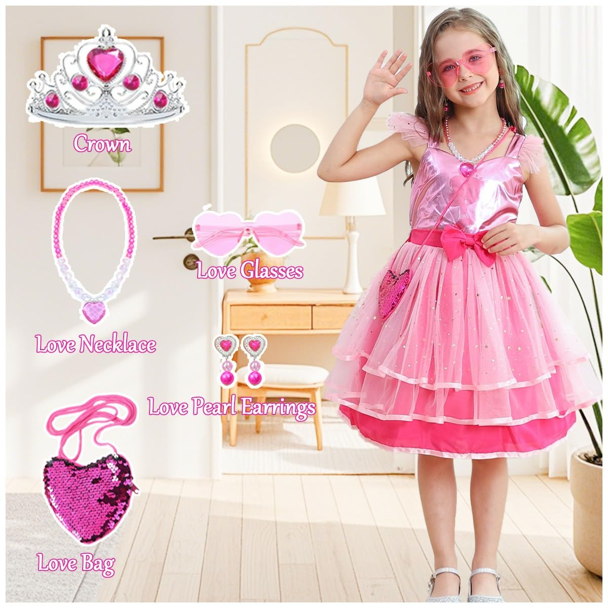 iTVTi Girls Pink Cosplay Costume Dress with Accessories – 4-5 Years