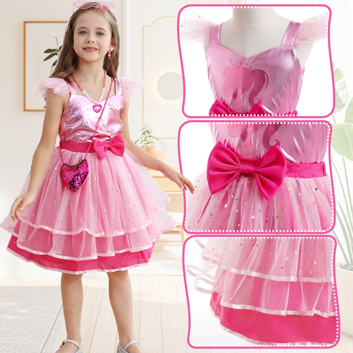 iTVTi Girls Pink Cosplay Costume Dress with Accessories – 4-5 Years