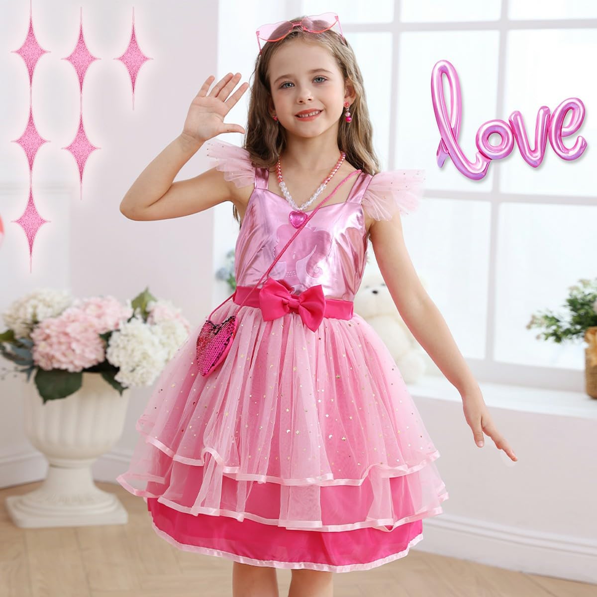iTVTi Girls Pink Cosplay Costume Dress with Accessories – 4-5 Years