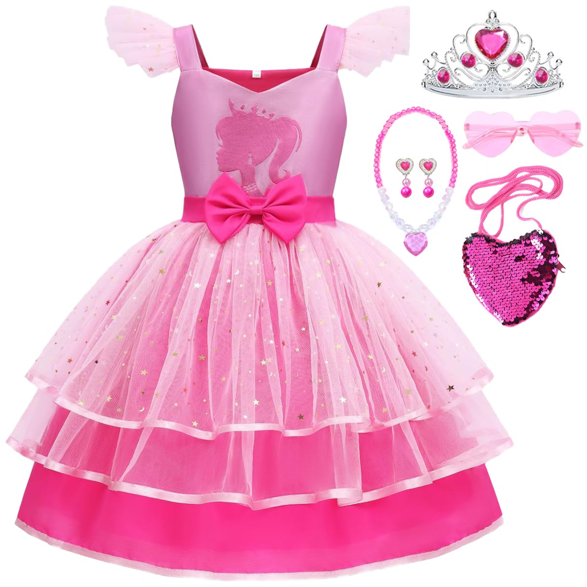 iTVTi Girls Pink Cosplay Costume Dress with Accessories – 4-5 Years