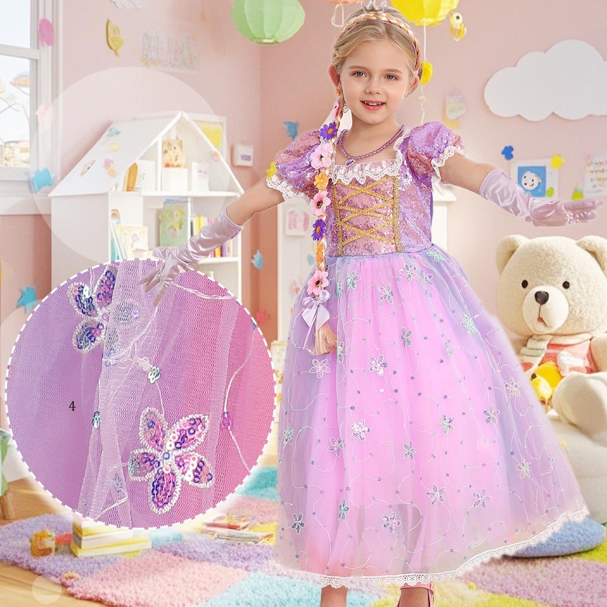 iTVTi Princess Purple Dress for Girls – 3-4 Years Costume with Accessories