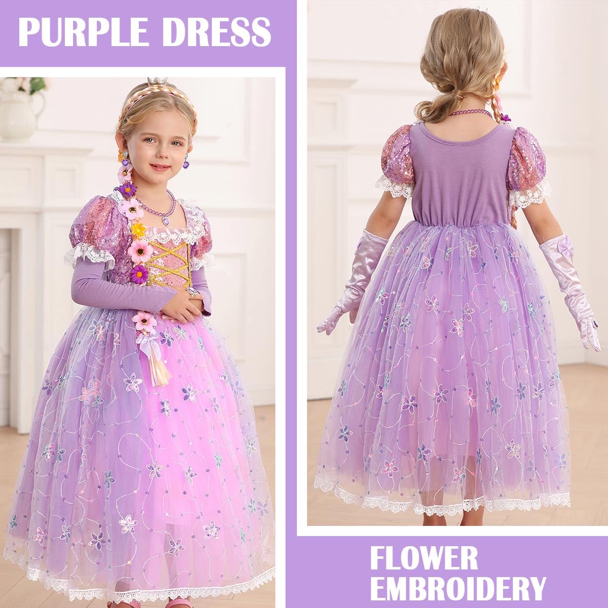 iTVTi Princess Purple Dress for Girls – 3-4 Years Costume with Accessories