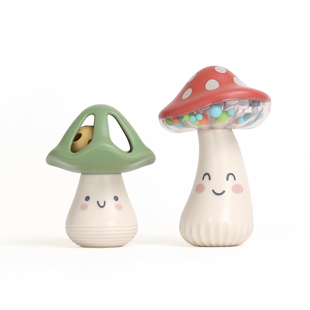 Itzy Ritzy Mini Maracas – Sensory Baby Rattle with Beads & Jingle Ball (Ages 0+) Mushroom