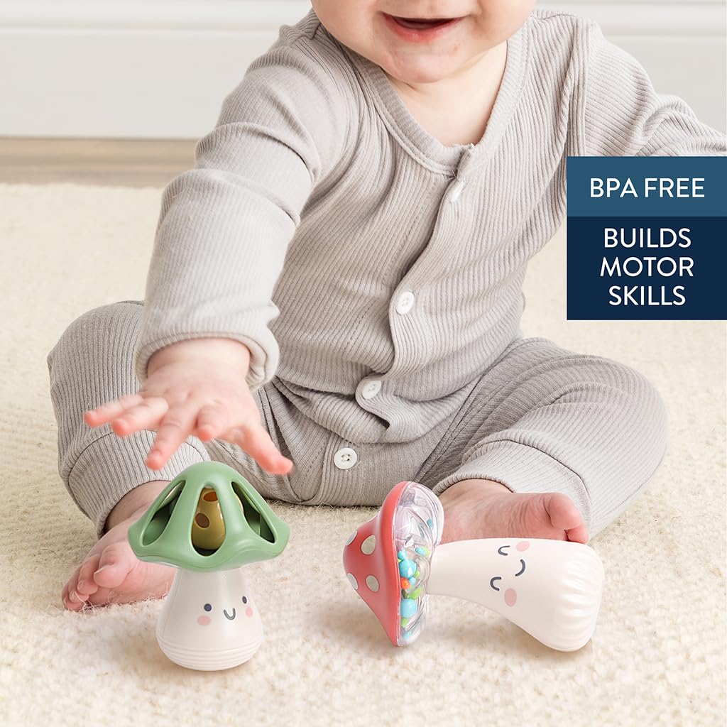 Itzy Ritzy Mini Maracas – Sensory Baby Rattle with Beads & Jingle Ball (Ages 0+) Mushroom