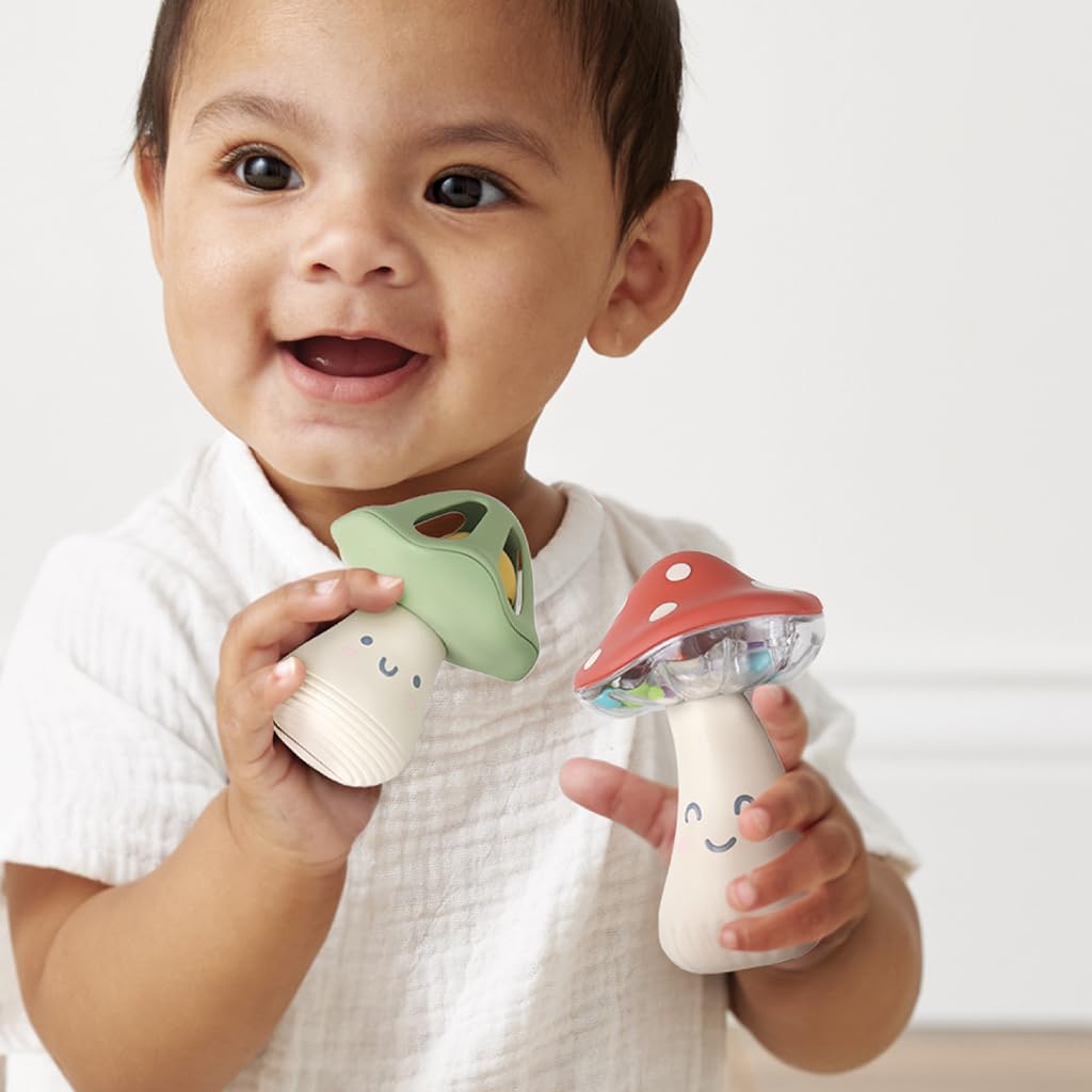 Itzy Ritzy Mini Maracas – Sensory Baby Rattle with Beads & Jingle Ball (Ages 0+) Mushroom