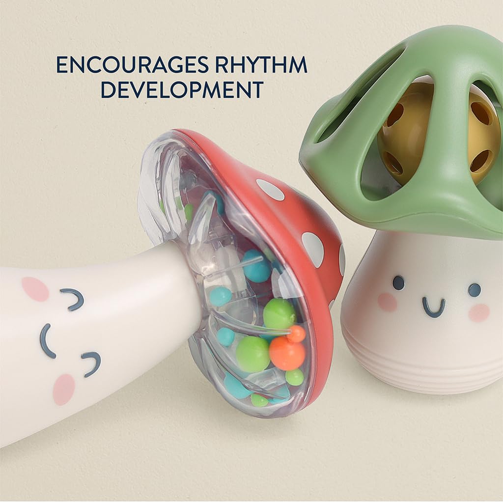 Itzy Ritzy Mini Maracas – Sensory Baby Rattle with Beads & Jingle Ball (Ages 0+) Mushroom