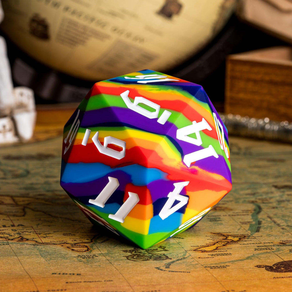 IUSTIDIE 55mm Silicone D20 – Rainbow Large Dice, Soft Touch, Heavy Feel