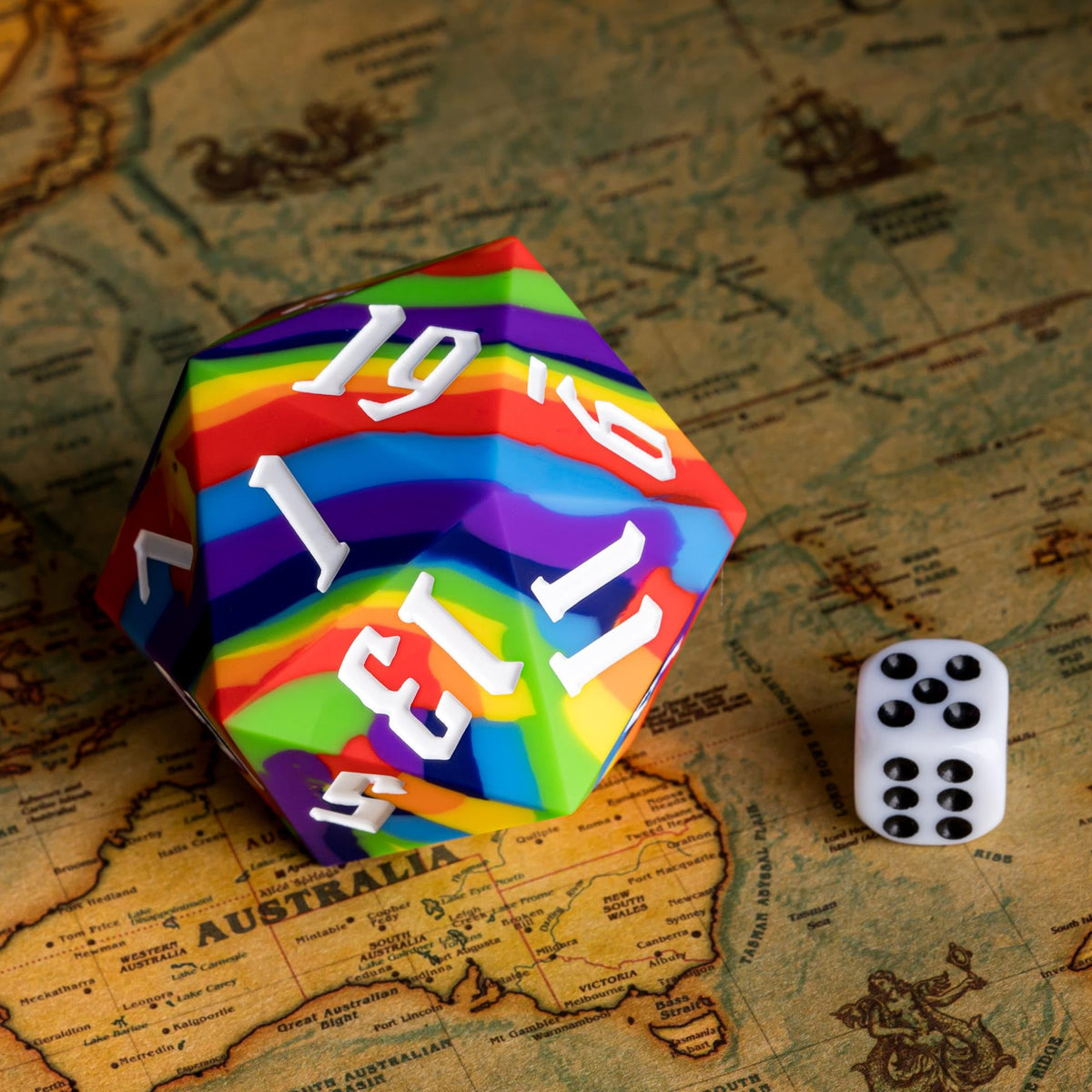 IUSTIDIE 55mm Silicone D20 – Rainbow Large Dice, Soft Touch, Heavy Feel