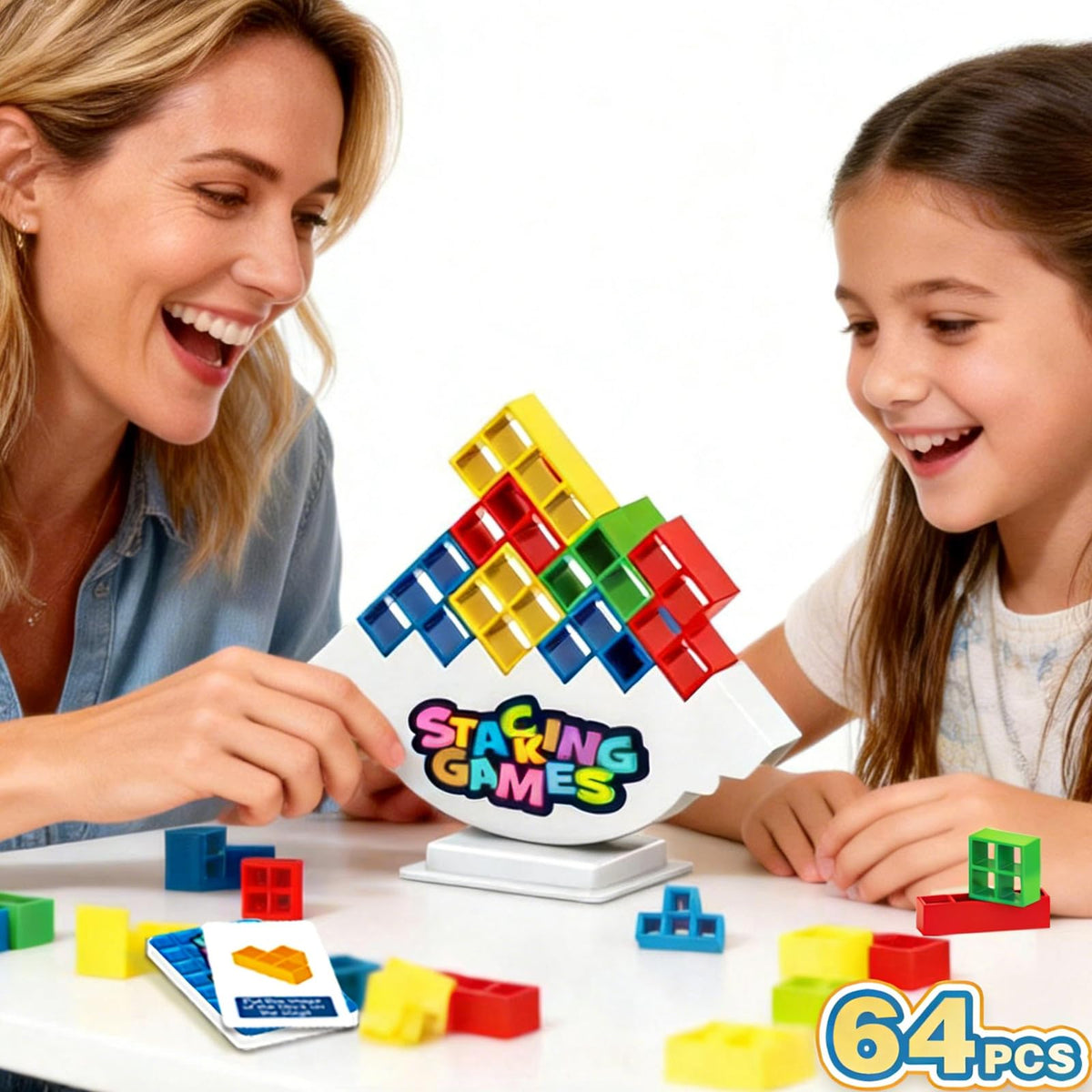 iuuoi 64 PCS Tetra Board Game – Balance Stacking Blocks for 2 Players, Party & Family Nights