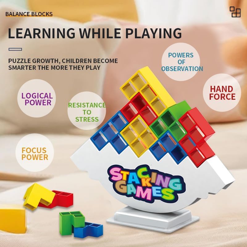 iuuoi 64 PCS Tetra Board Game – Balance Stacking Blocks for 2 Players, Party & Family Nights