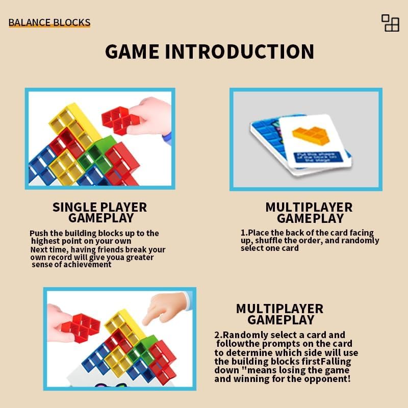 iuuoi 64 PCS Tetra Board Game – Balance Stacking Blocks for 2 Players, Party & Family Nights
