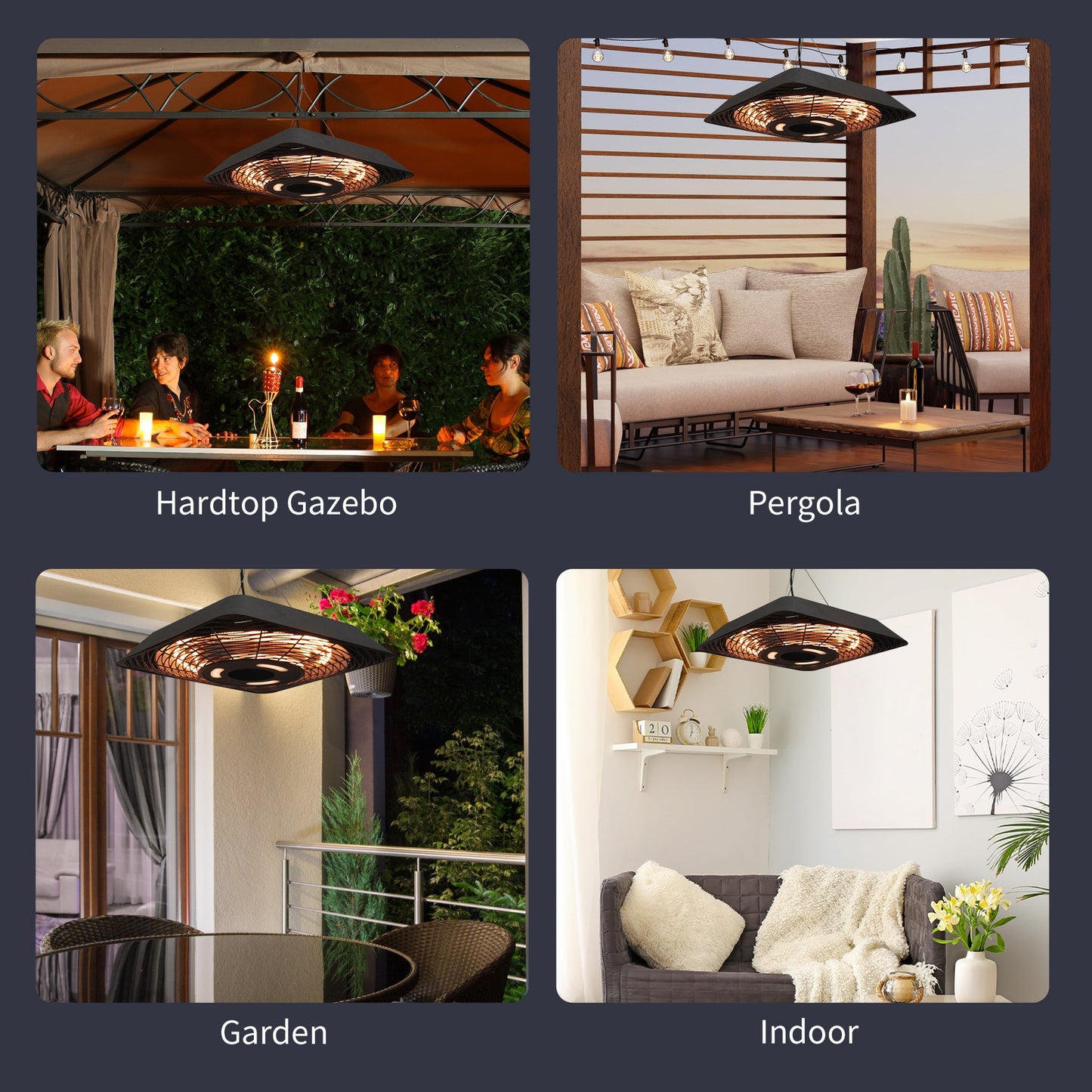 Outsunny 2000W Patio Electric Hanging Ceiling Heater Halogen Remote Aluminium