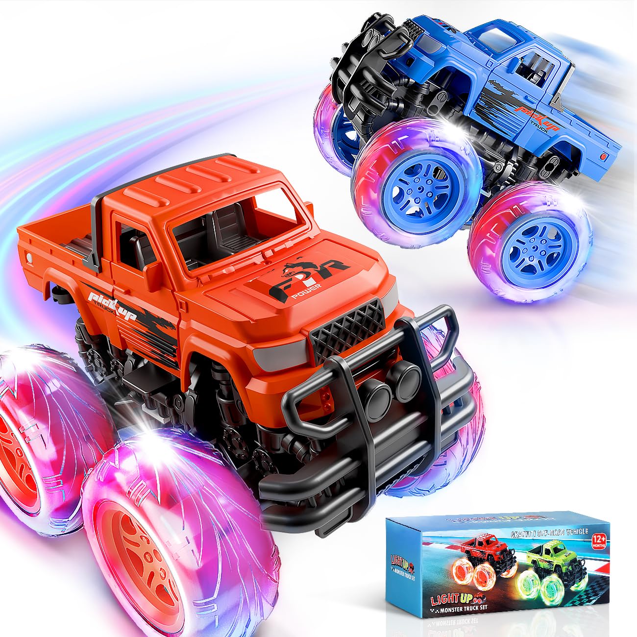 iValea Monster Trucks Toys for Toddlers & Kids – Light-Up Wheels, Durable 1:65 Scale Die-Cast Trucks for Ages 2-6