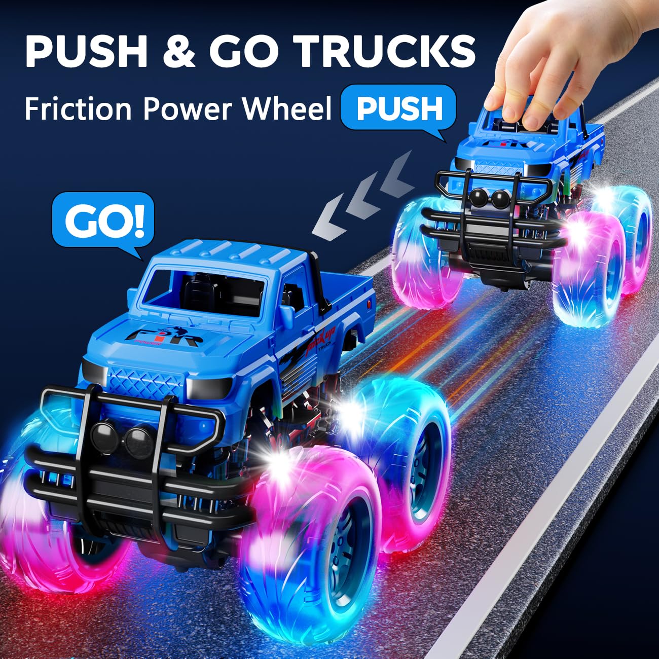iValea Monster Trucks Toys for Toddlers & Kids – Light-Up Wheels, Durable 1:65 Scale Die-Cast Trucks for Ages 2-6