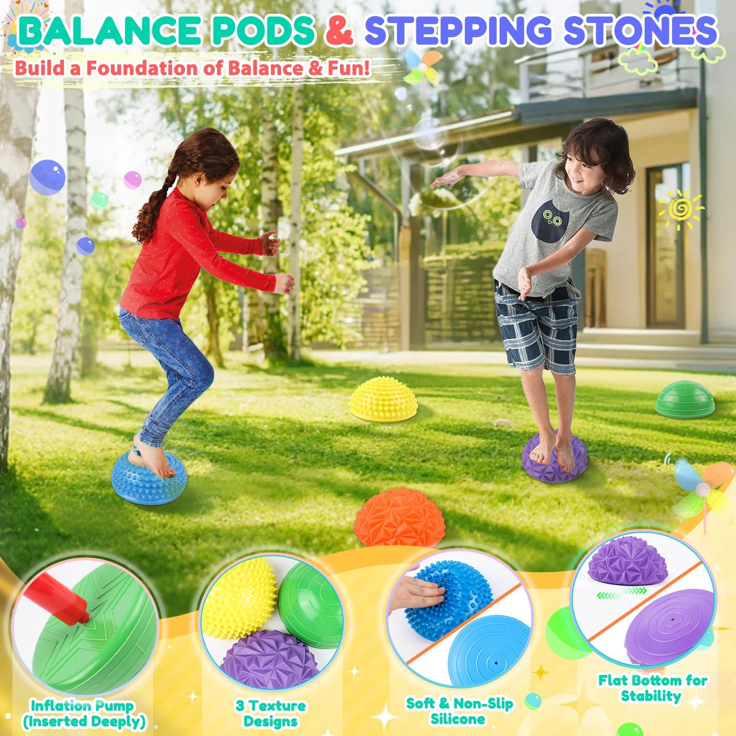IVENRXIU Stepping Stones – Textured Balance Pods, Floor Mats & Inflatable Balance Ball