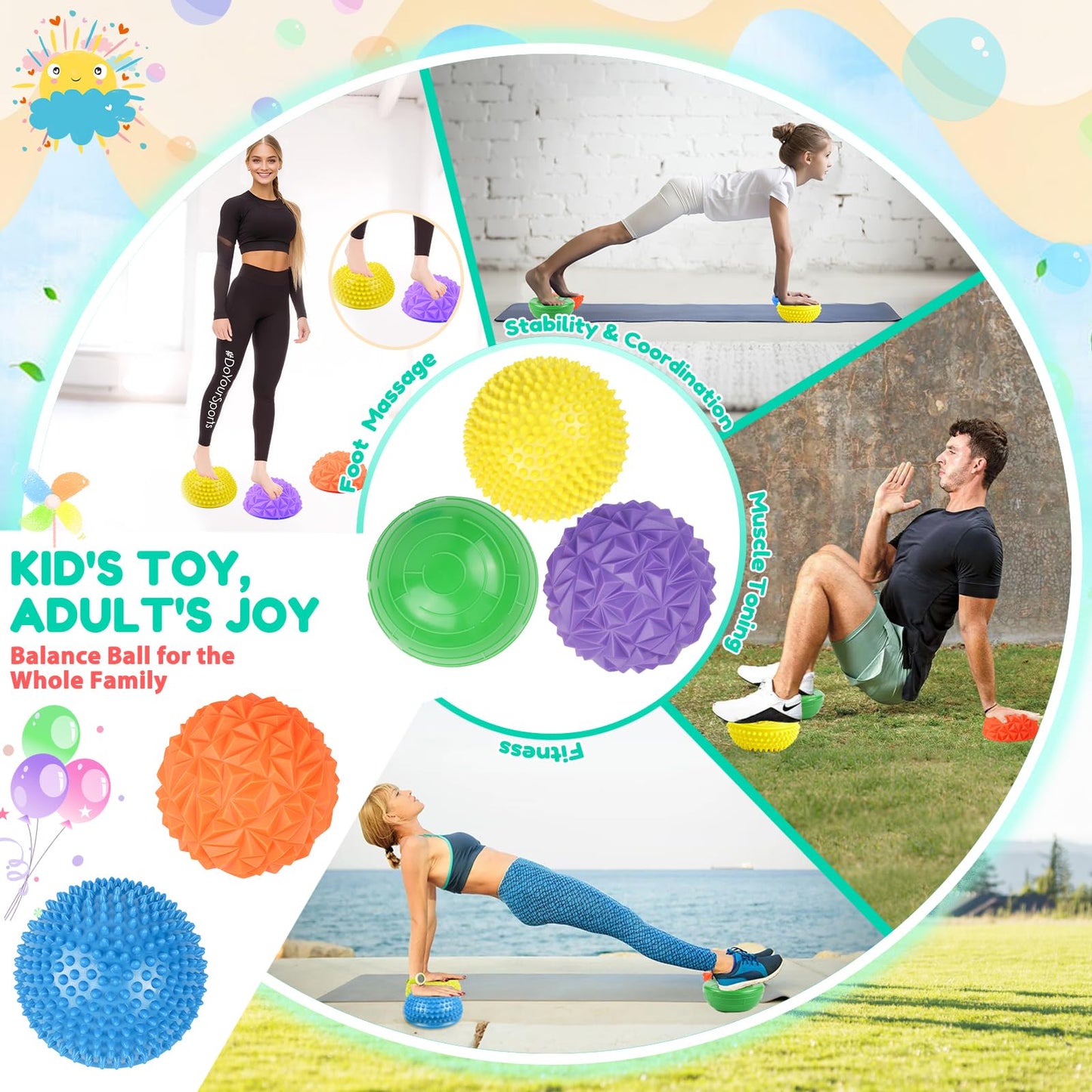 IVENRXIU Stepping Stones – Textured Balance Pods, Floor Mats & Inflatable Balance Ball