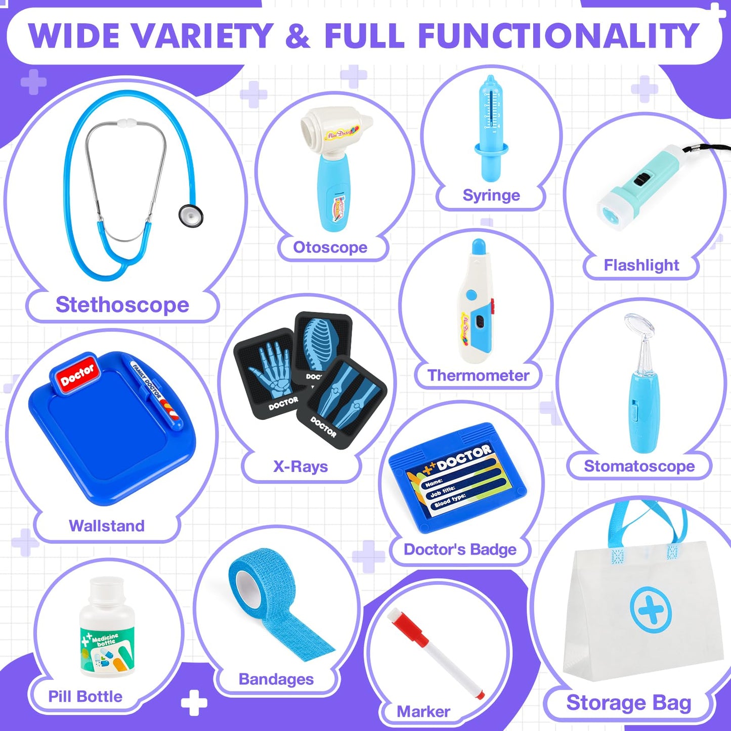 IVENRXIU Kids Doctors Play Set – 15 Pcs Doctor Kit with Real Stethoscope for Toddlers (3-5)
