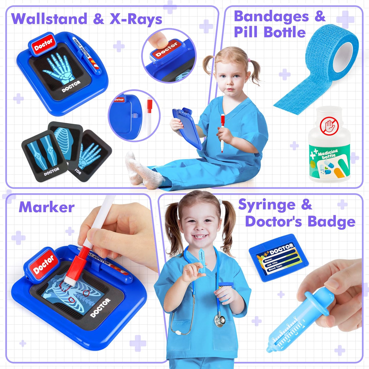 IVENRXIU Kids Doctors Play Set – 15 Pcs Doctor Kit with Real Stethoscope for Toddlers (3-5)