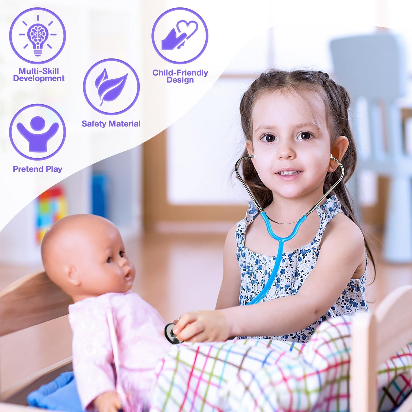 IVENRXIU Kids Doctors Play Set – 15 Pcs Doctor Kit with Real Stethoscope for Toddlers (3-5)