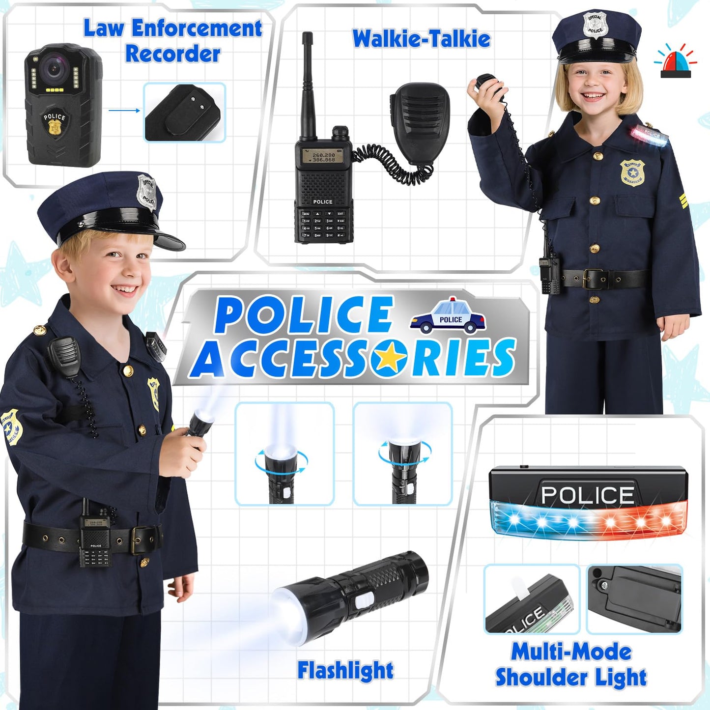 IVENRXIU Kids Police Costume Set – Dress Up Dress-Up Role Play with Complete Accessories