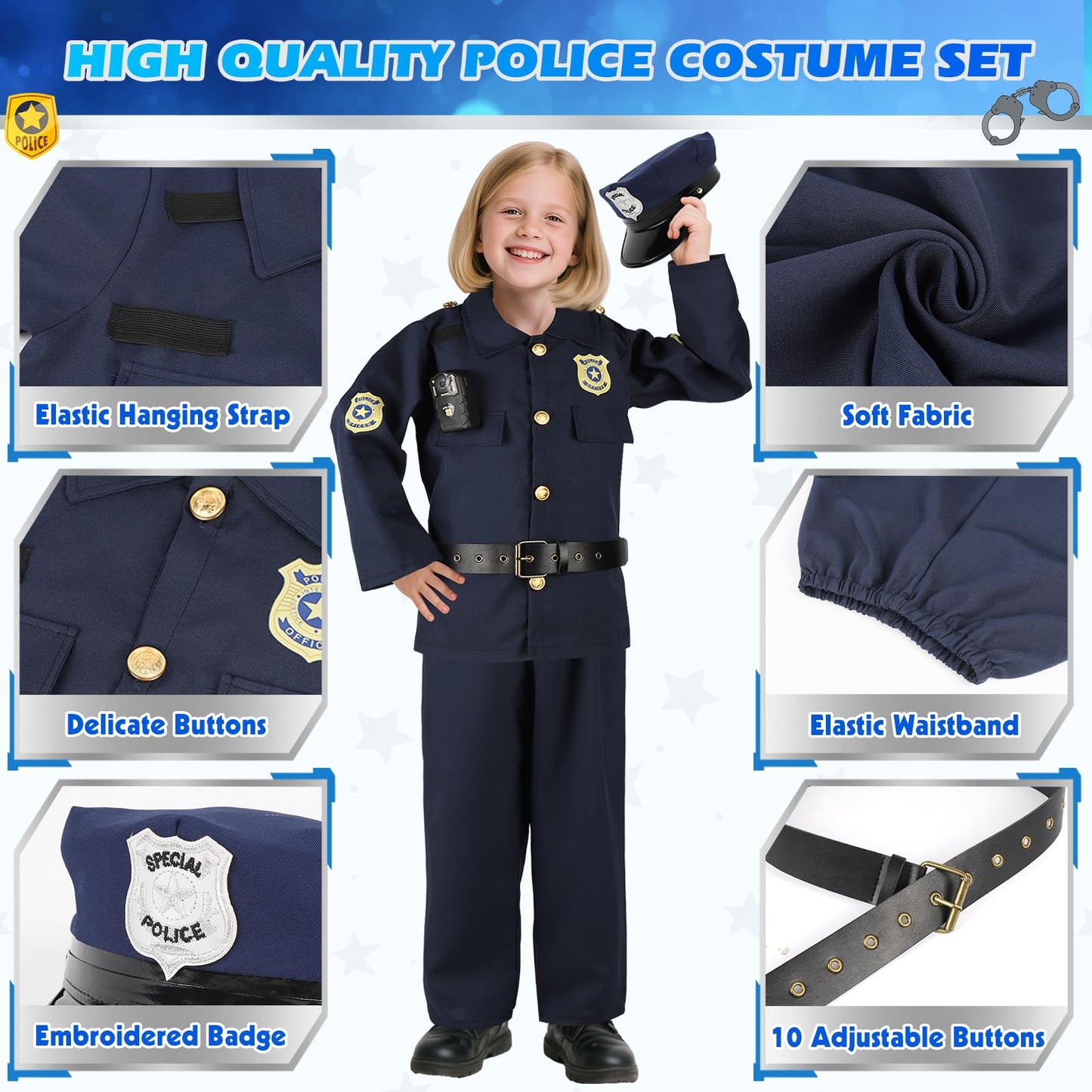 IVENRXIU Kids Police Costume Set – Dress Up Dress-Up Role Play with Complete Accessories