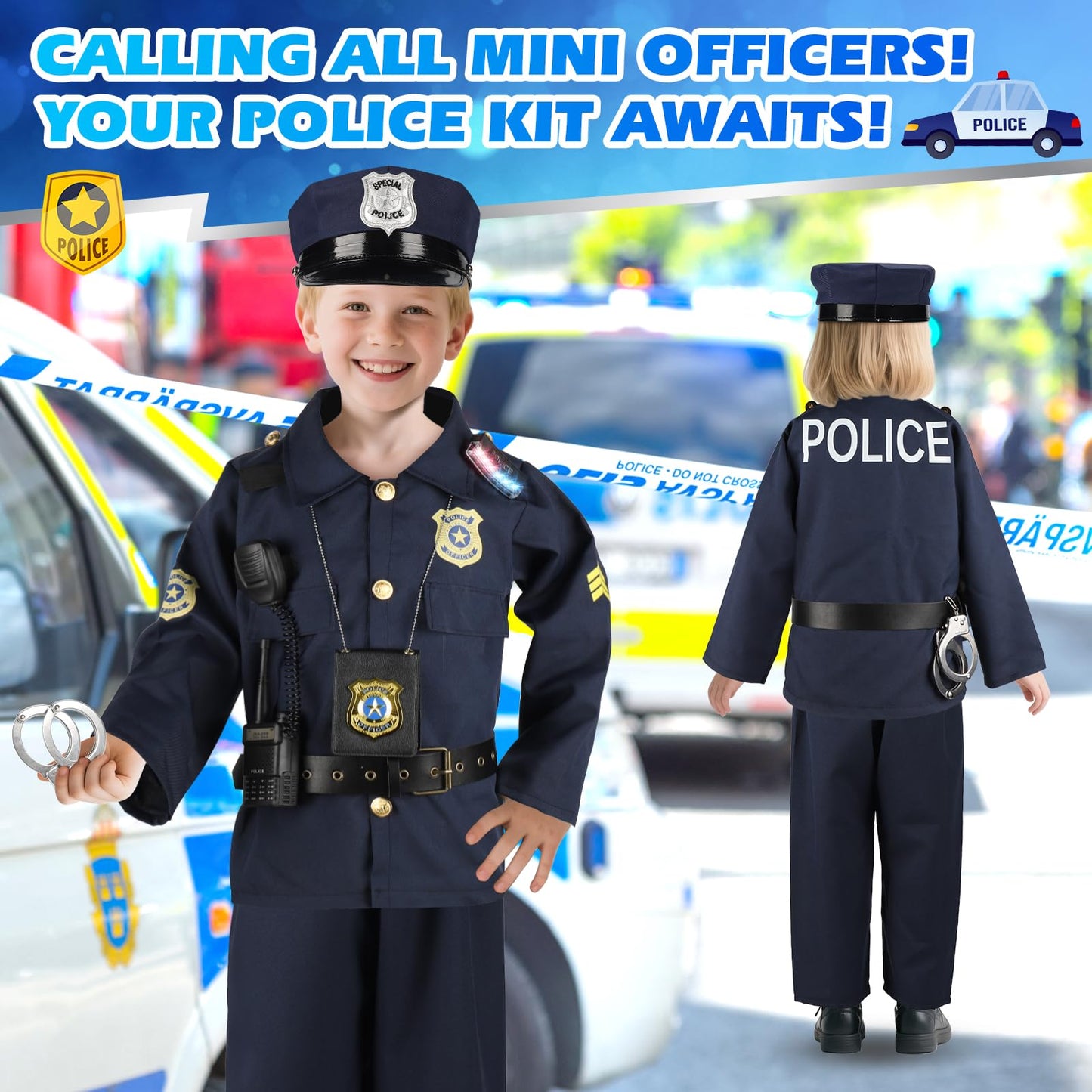 IVENRXIU Kids Police Costume Set – Dress Up Dress-Up Role Play with Complete Accessories