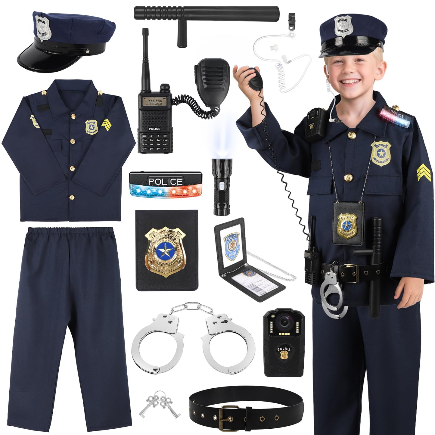 IVENRXIU Kids Police Costume Set – Dress Up Dress-Up Role Play with Complete Accessories