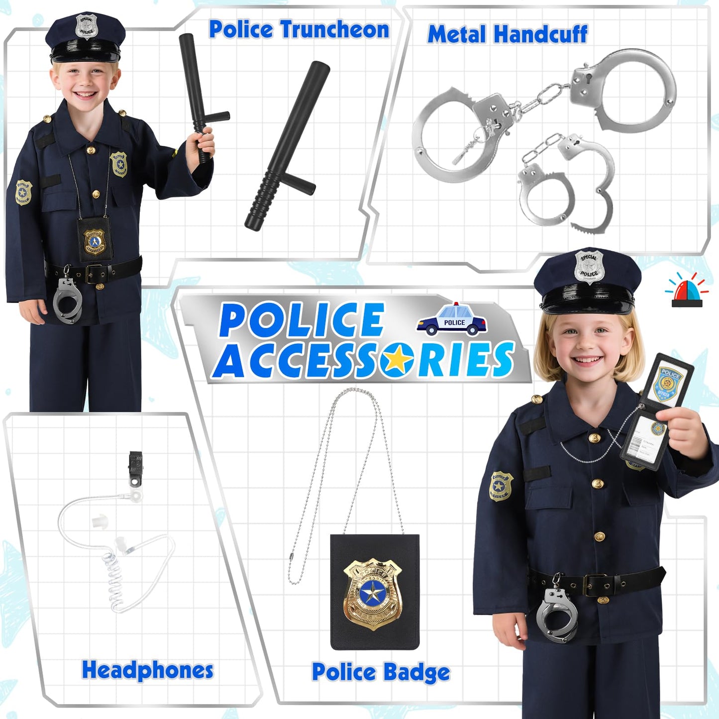 IVENRXIU Kids Police Costume Set – Dress Up Dress-Up Role Play with Complete Accessories