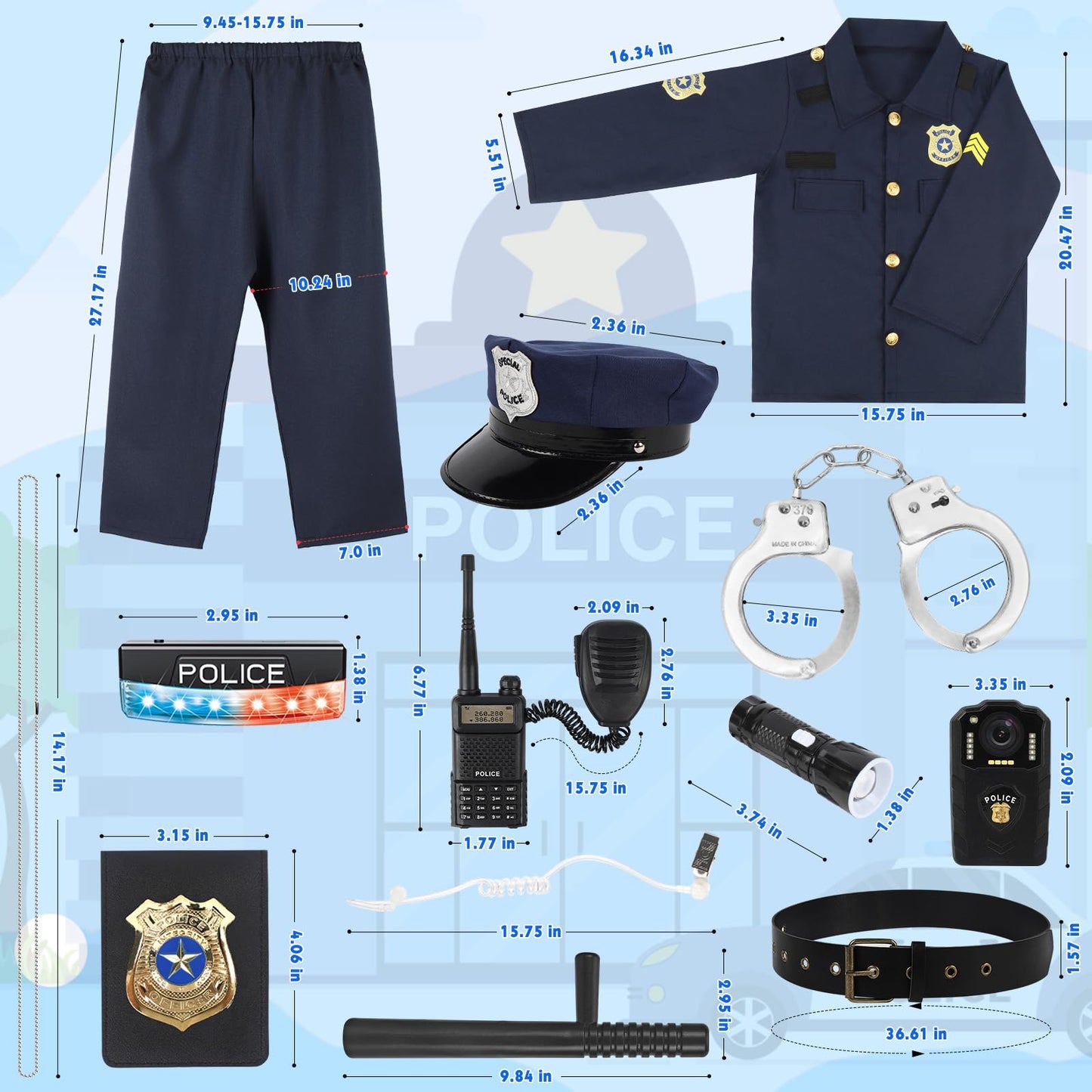 IVENRXIU Kids Police Costume Set – Dress Up Dress-Up Role Play with Complete Accessories