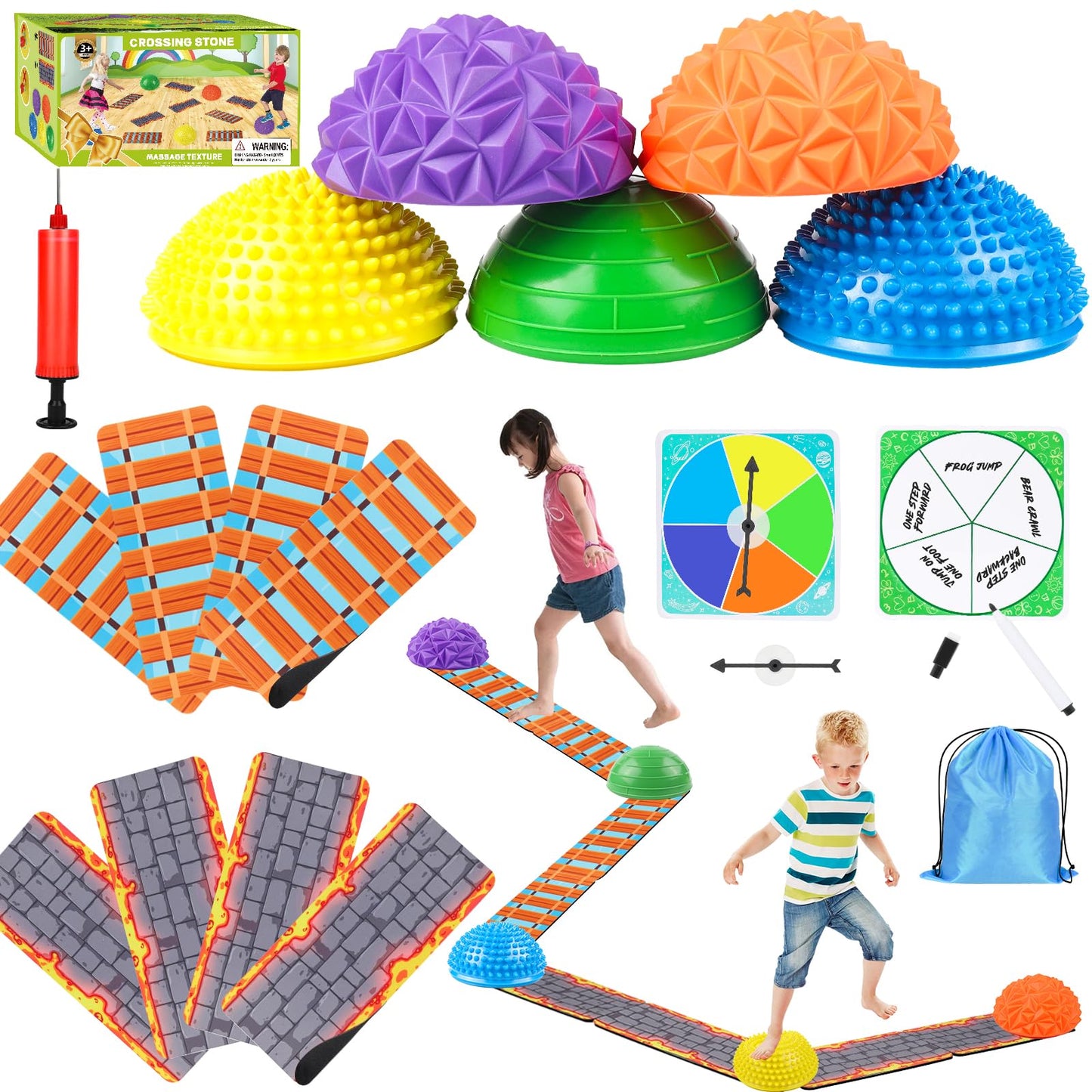 IVENRXIU Stepping Stones – Textured Balance Pods, Floor Mats & Inflatable Balance Ball