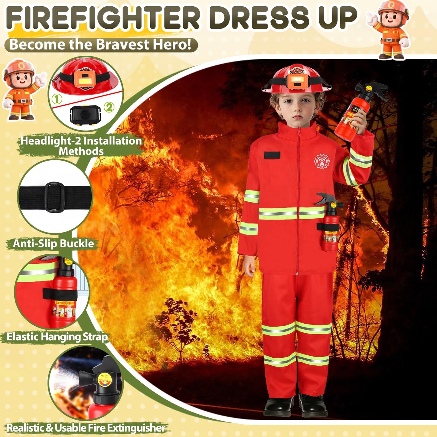 IVENRXIU 4-in-1 Toddler Dress Up Set – Police, Doctor, Firefighter & Engineer Costumes for Ages 3-8