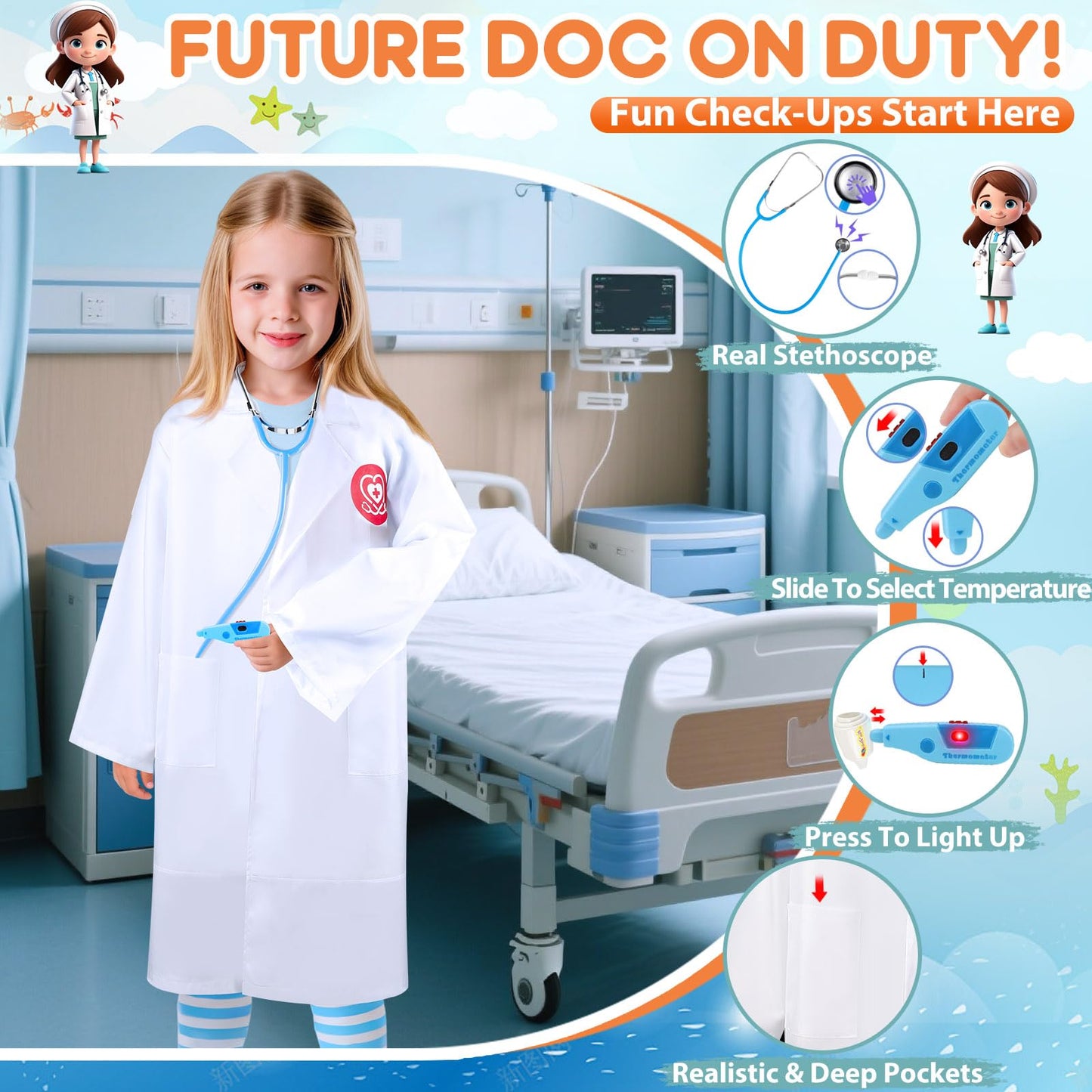 IVENRXIU 4-in-1 Toddler Dress Up Set – Police, Doctor, Firefighter & Engineer Costumes for Ages 3-8