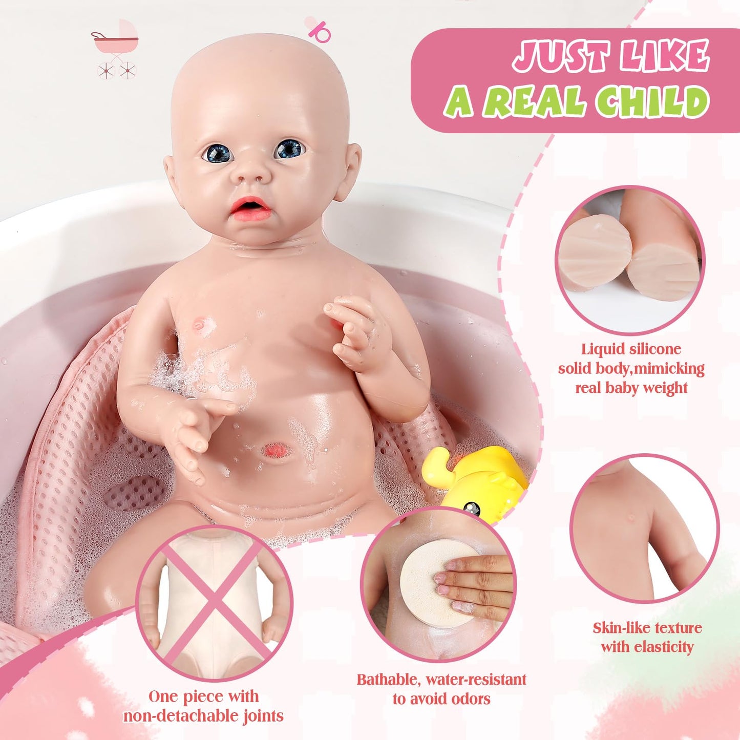 IVITA 16-Inch Lifelike Reborn Baby Doll Girl – Full Silicone, Weighted, Feeding Set