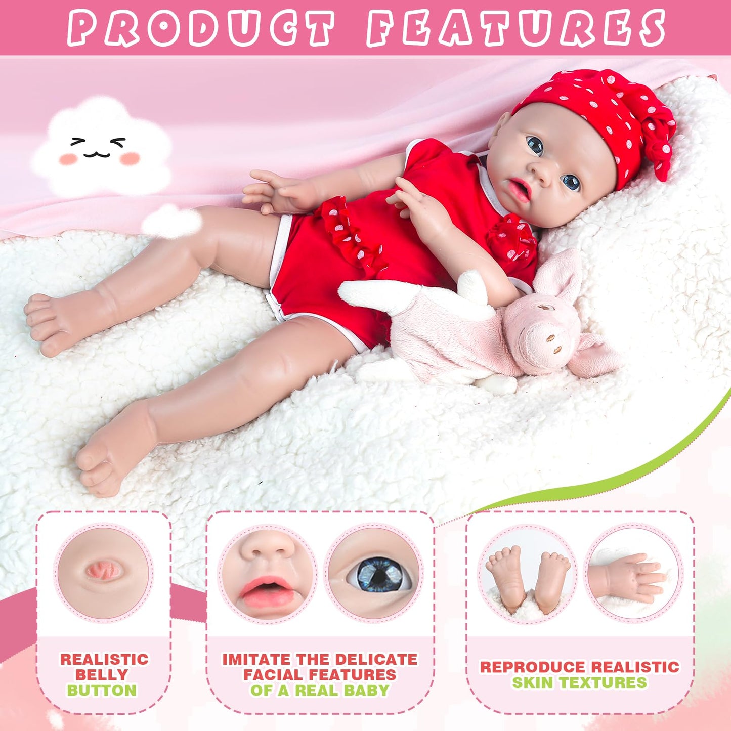 IVITA 16-Inch Lifelike Reborn Baby Doll Girl – Full Silicone, Weighted, Feeding Set