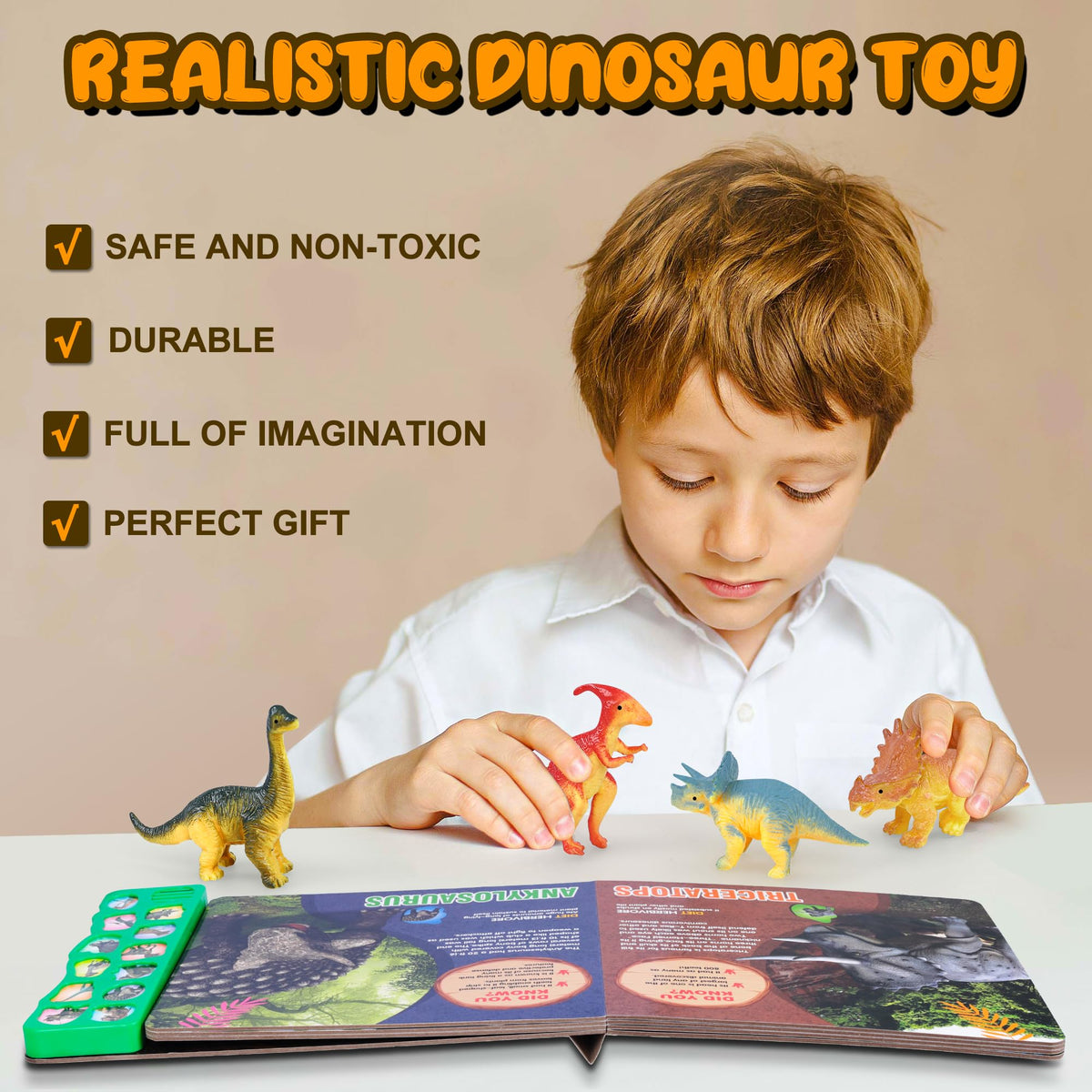 IVOXEX Dinosaur Toys with Interactive Sound Book — 12 Figures, Realistic Roars, Educational Gift for Kids 3-6