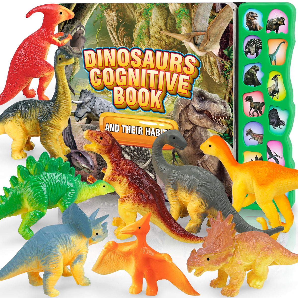 IVOXEX Dinosaur Toys with Interactive Sound Book — 12 Figures, Realistic Roars, Educational Gift for Kids 3-6