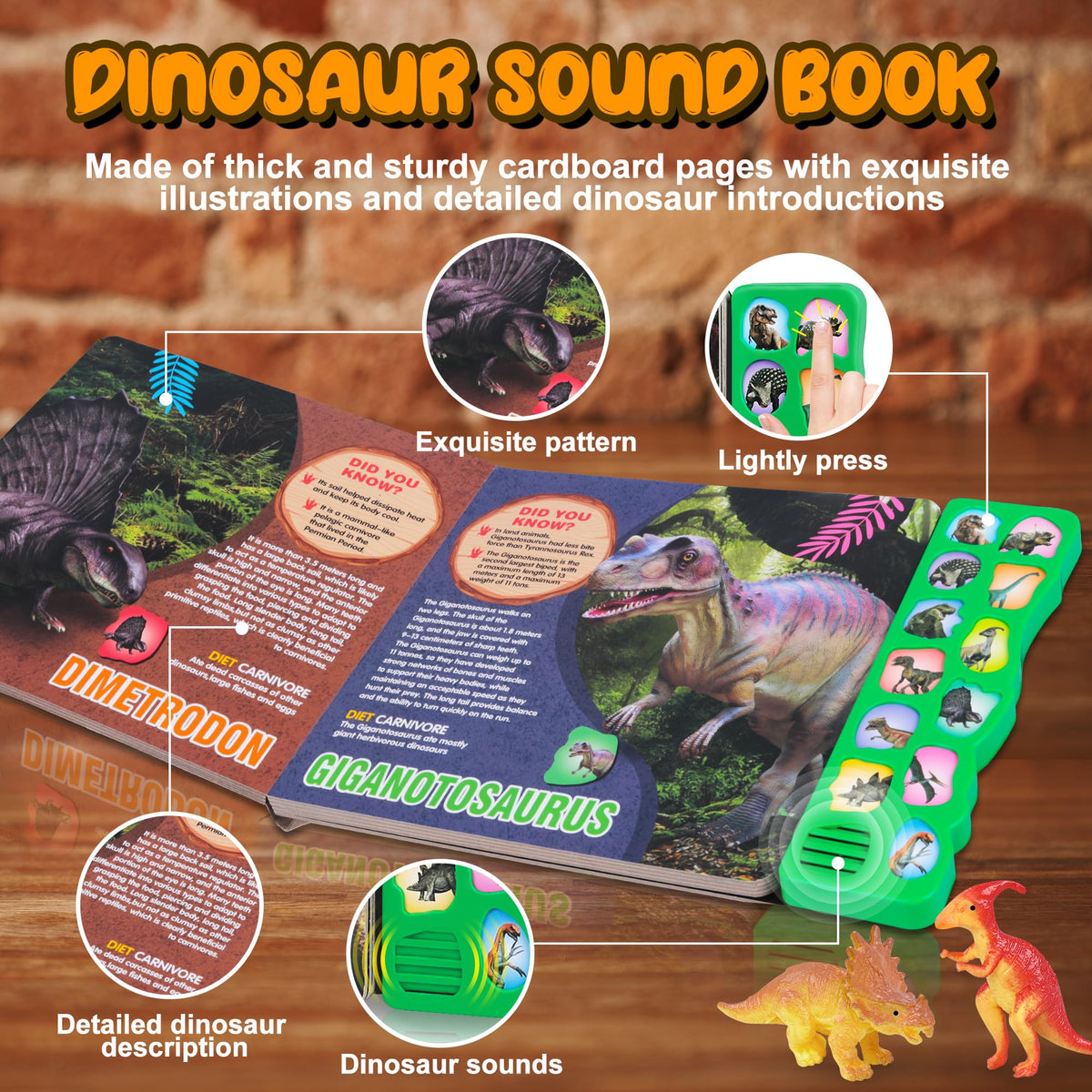 IVOXEX Dinosaur Toys with Interactive Sound Book — 12 Figures, Realistic Roars, Educational Gift for Kids 3-6
