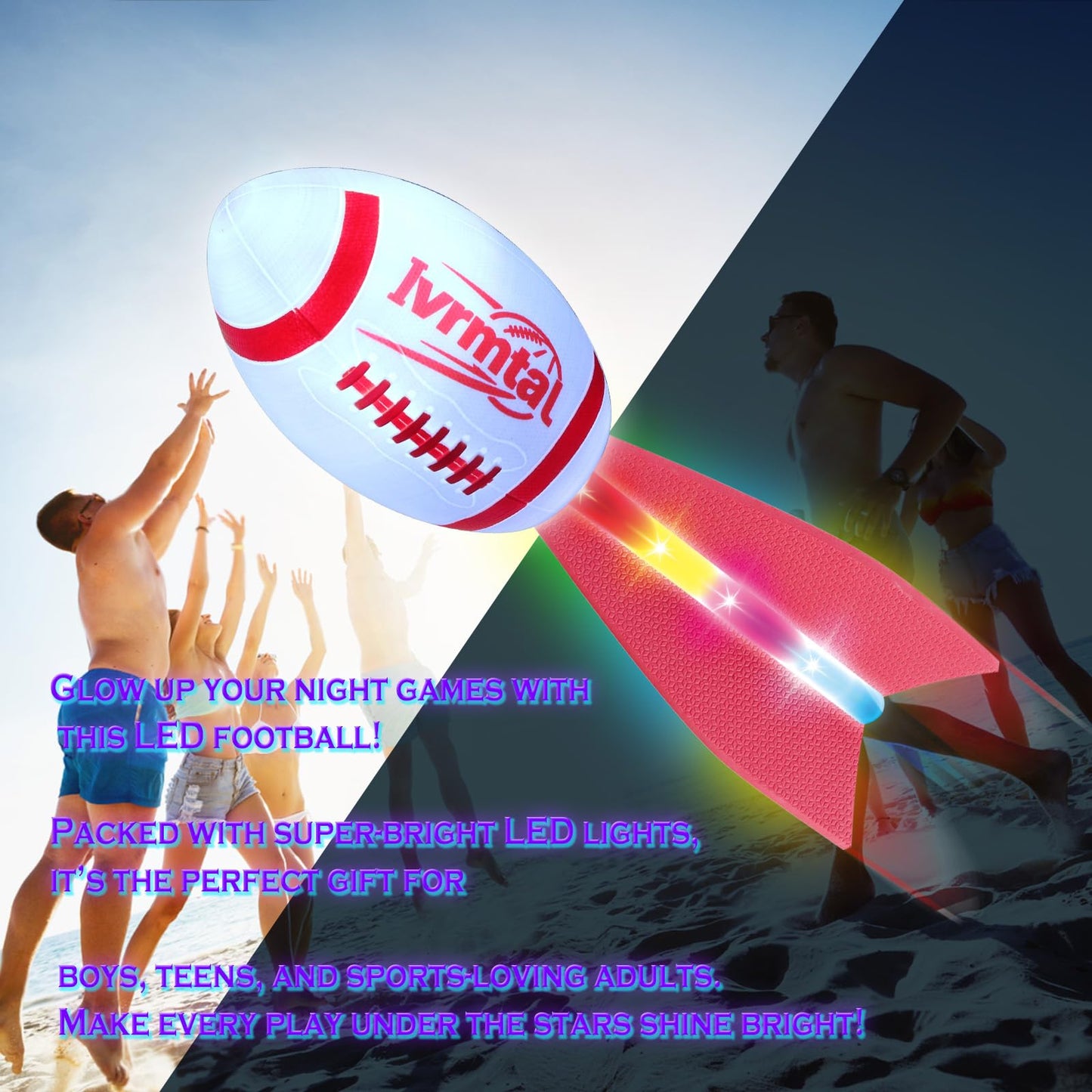 Ivrmtal Foam Glow Football – LED Light Up, Color-Changing Night Play for Kids 8-12