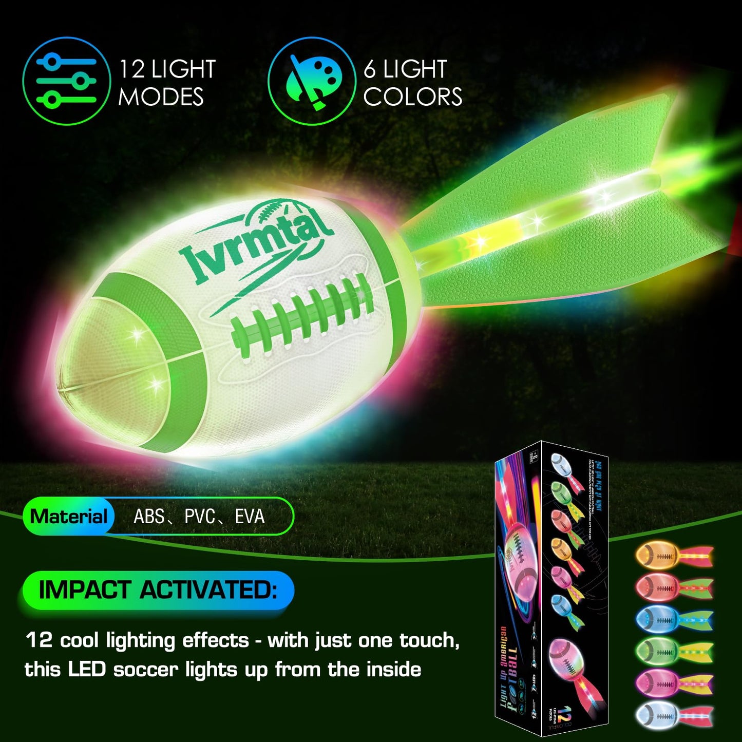 Ivrmtal Foam Glow Football – LED Light Up, Color-Changing Night Play for Kids 8-12