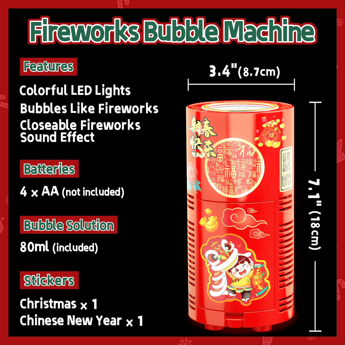 Ivtivfu Bubble Machine (13 Holes) with LED Lights — Portable Bubble Maker for Parties