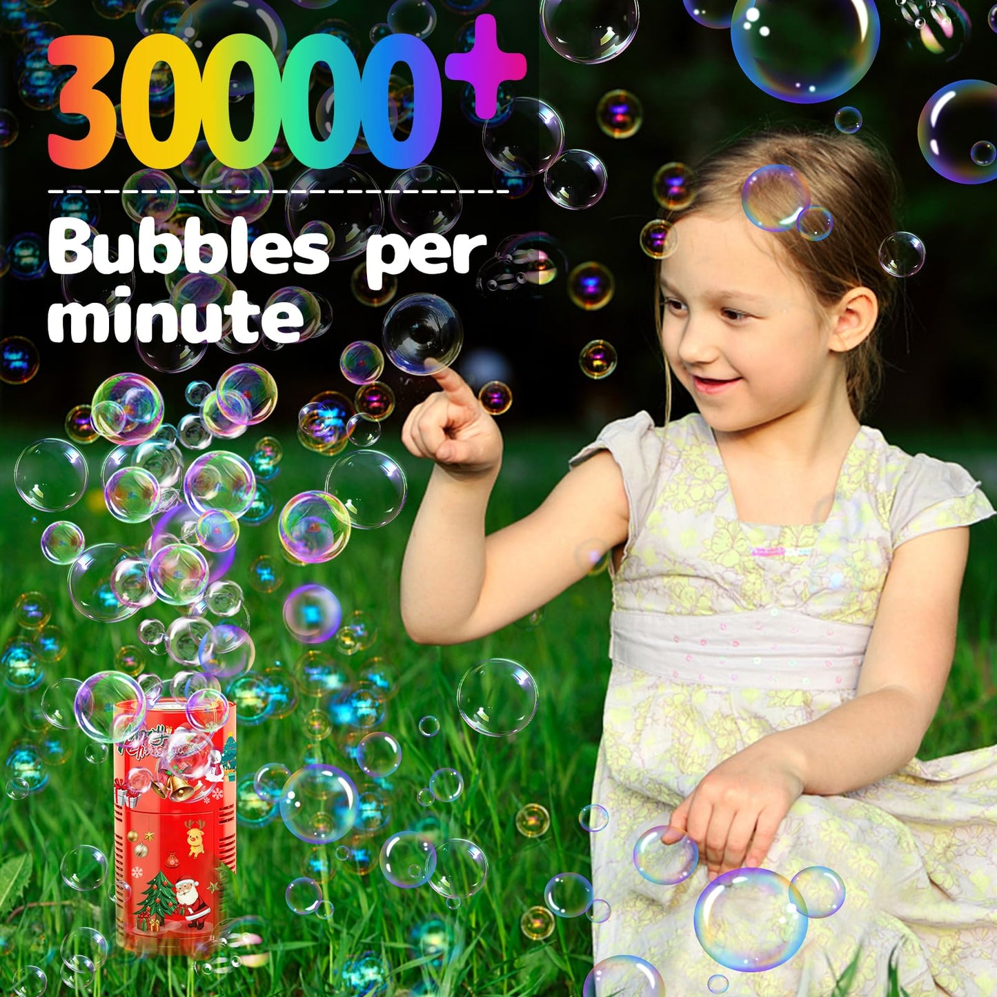 Ivtivfu Fireworks Bubble Machine with Lights – 13 Holes, Portable Kids Party Bubble Maker